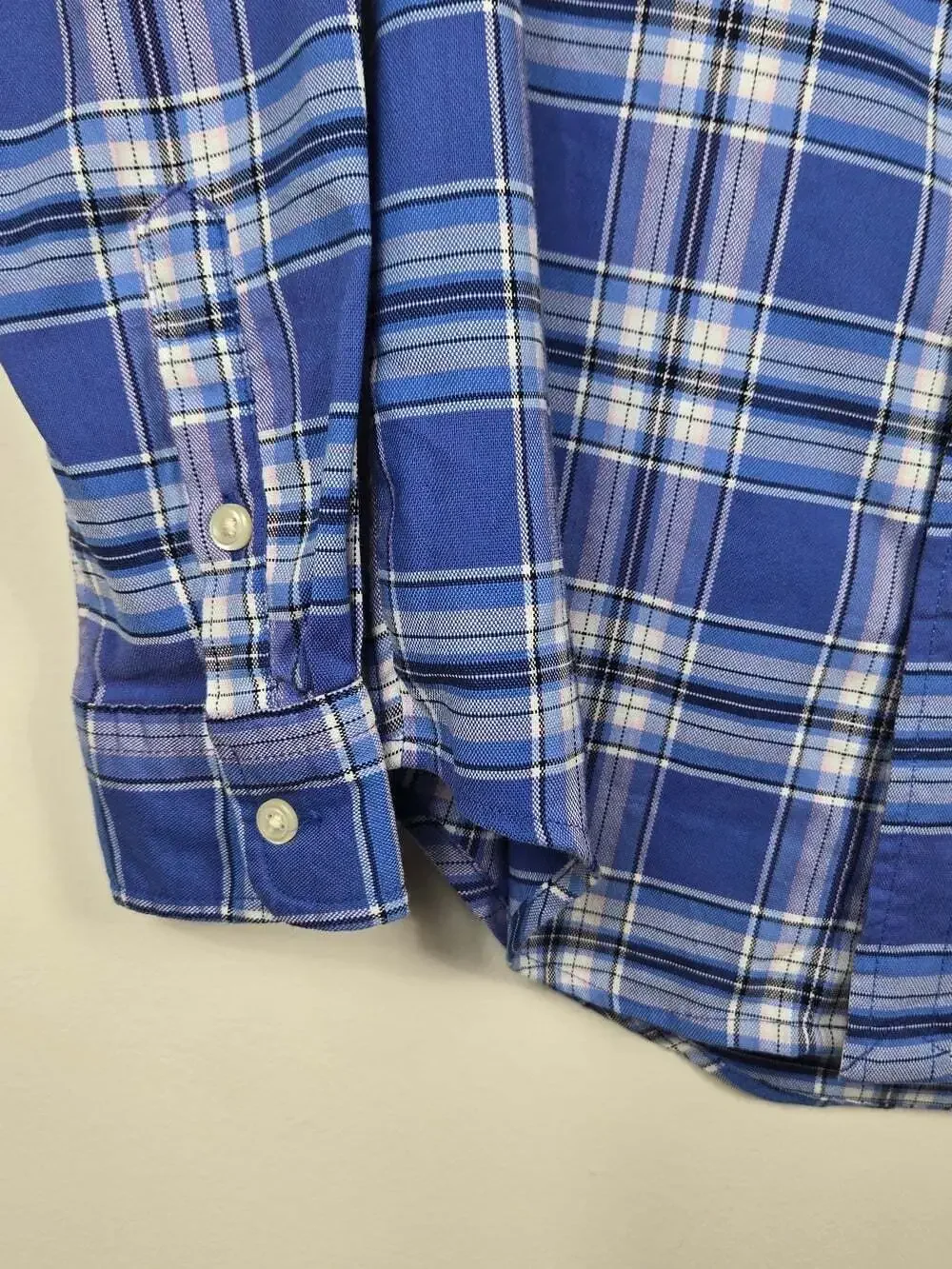 Ralph Lauren Kids Blue Plaid Button Down Shirt Pony Logo L 14-16